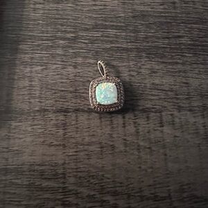 Lab Grown Opal Halo Pendant - Blue Opalescent